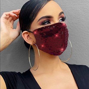 Dark Red Sequined Face Mask
